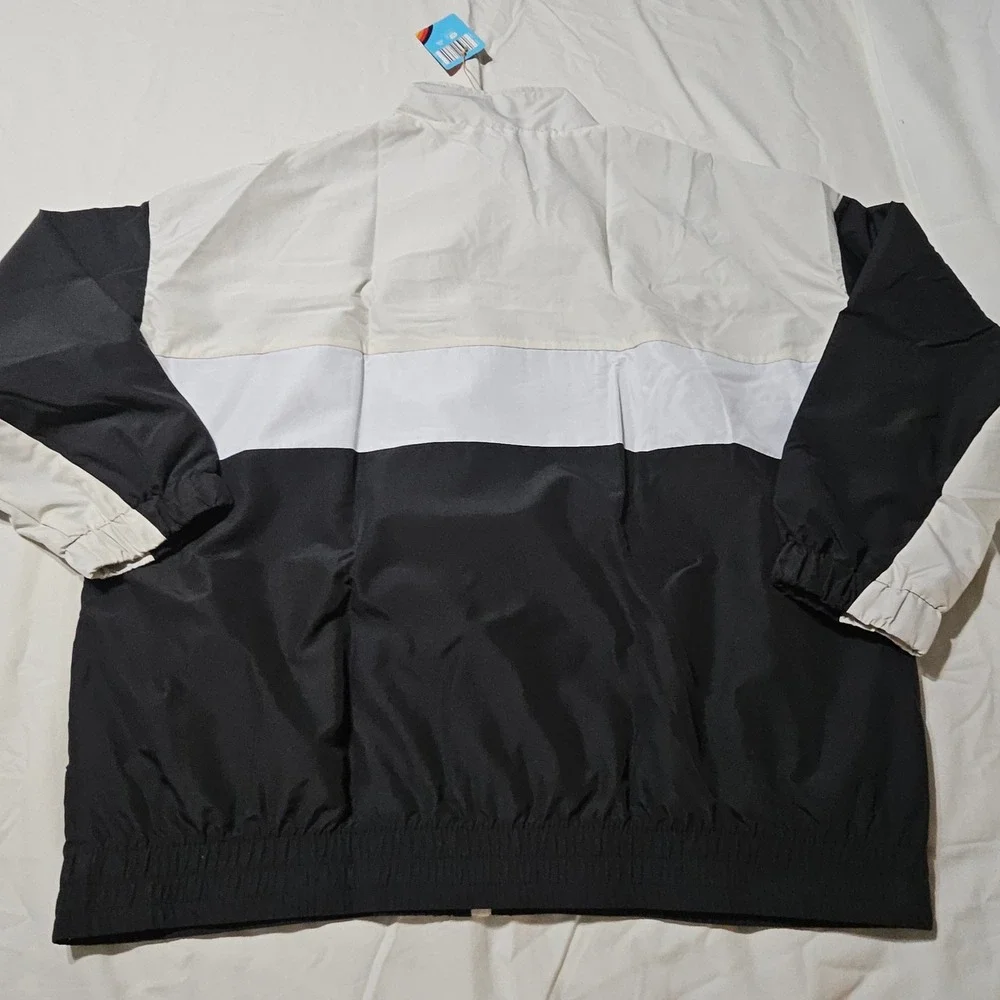 Aldi Gear Windbreaker Jacket Women XL Black White Colorblock Full Zip Logo NWT
